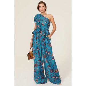 Ulla Johnson Solana Asymmetrical Jumpsuit Midnight Blue Wide Leg Sz 2